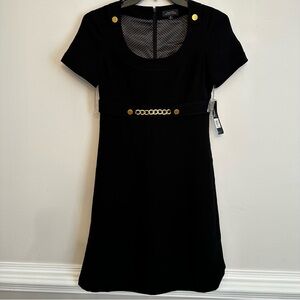 Tahari Arthur S Levine Black Mini Dress with Gold Accents NWT